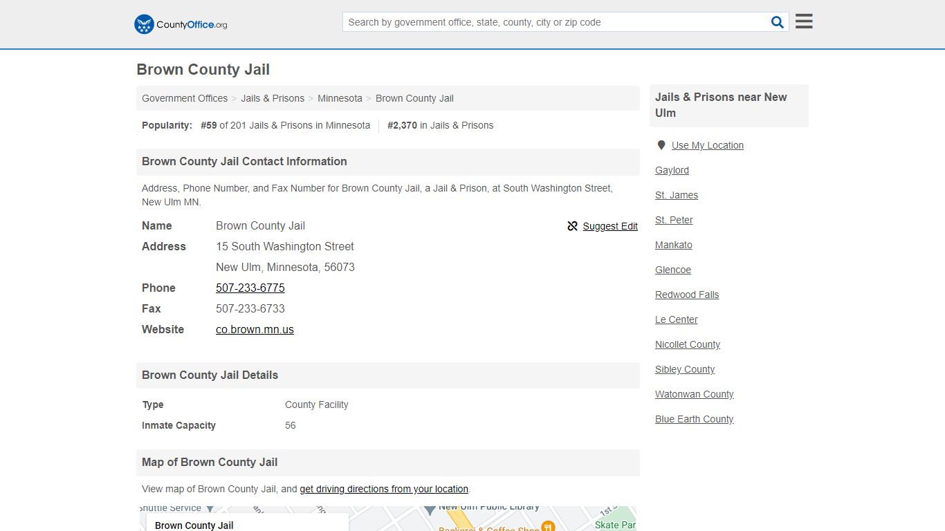 Brown County Jail - New Ulm, MN (Address, Phone, and Fax)