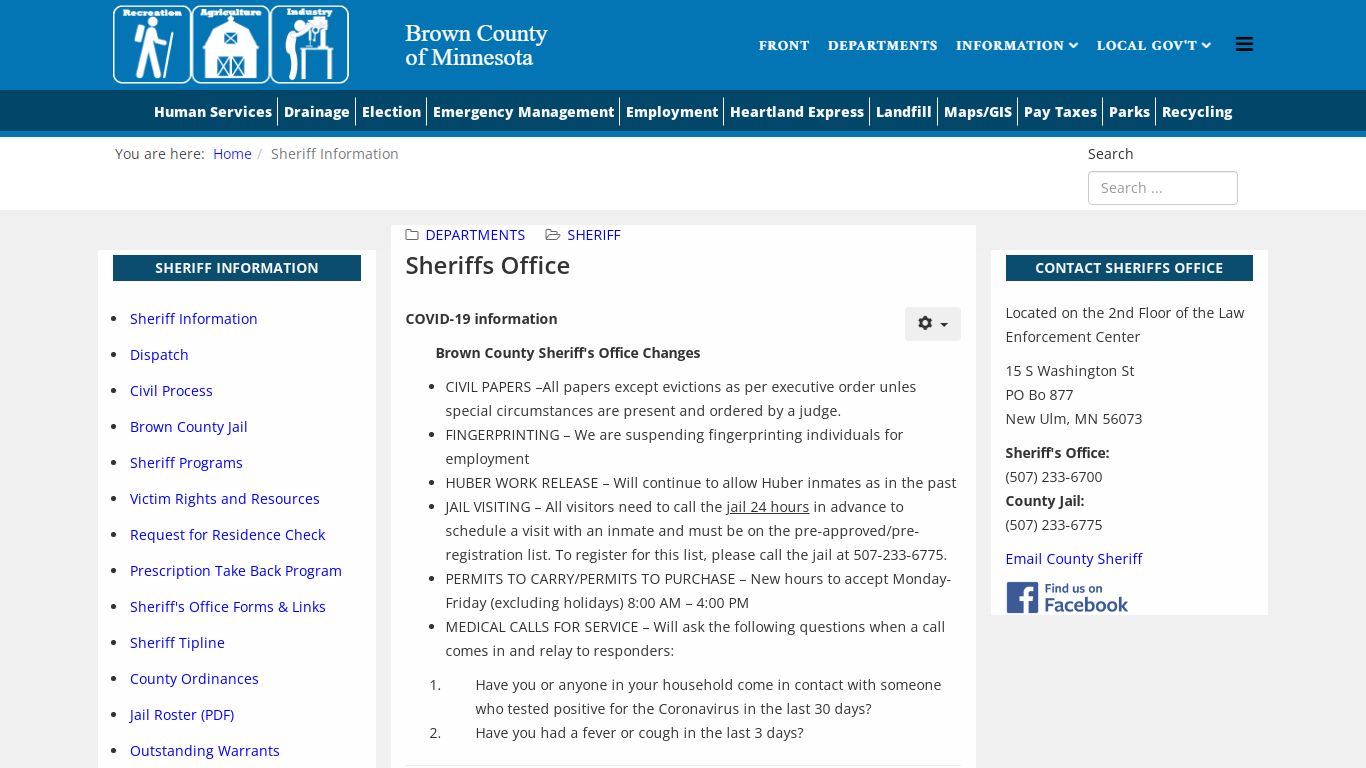 Brown County - Sheriff Information - Brown County, Minnesota